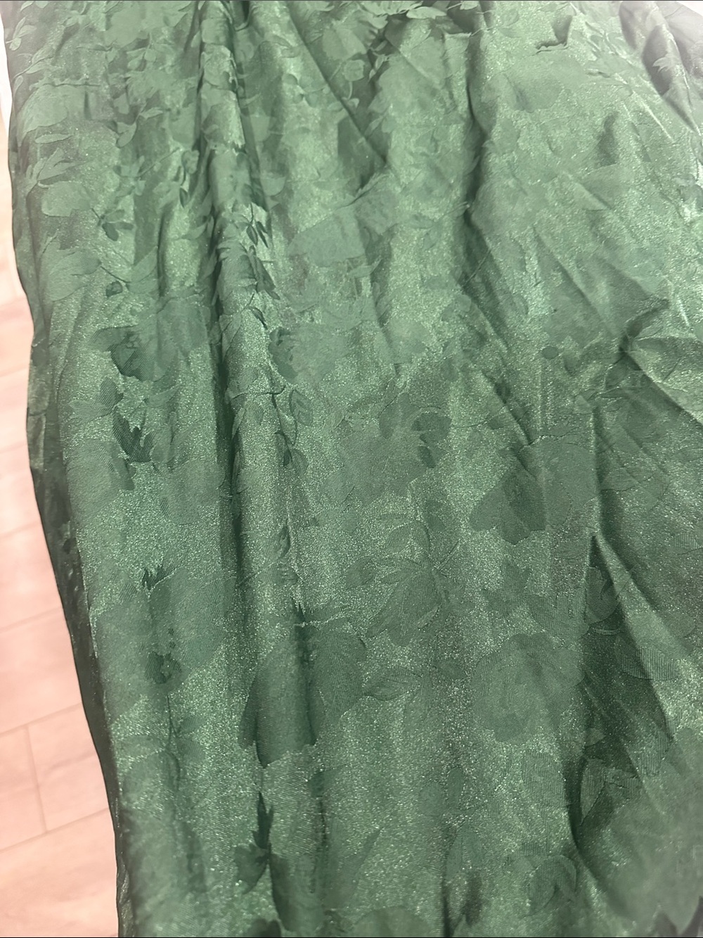 Made to Marvel Emerald Green Satin Jacquard Strapless Maxi Dress side slit L - Picture 5 of 7